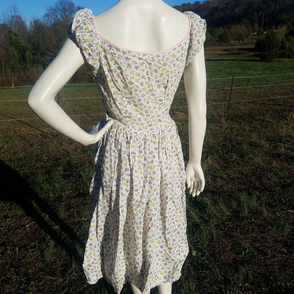 VTG Handmade Floral Poof Sleeve Dress XS S 4 - Picture 4 of 11